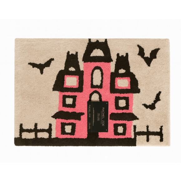 Rachel Zoe Halloween Haunted House Bath Rug in Light Gray & Pink – NEW - Picture 1 of 3